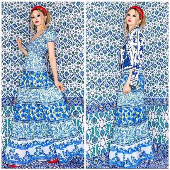 Alice + Olivia Rosalyn Floral Puff Sleeve Blue Maxi Dress - Picture 5 of 16